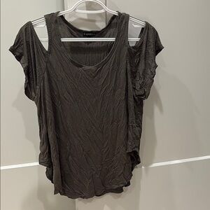 Express Army Green Flutter Sleeve Cold-Shoulder Tee